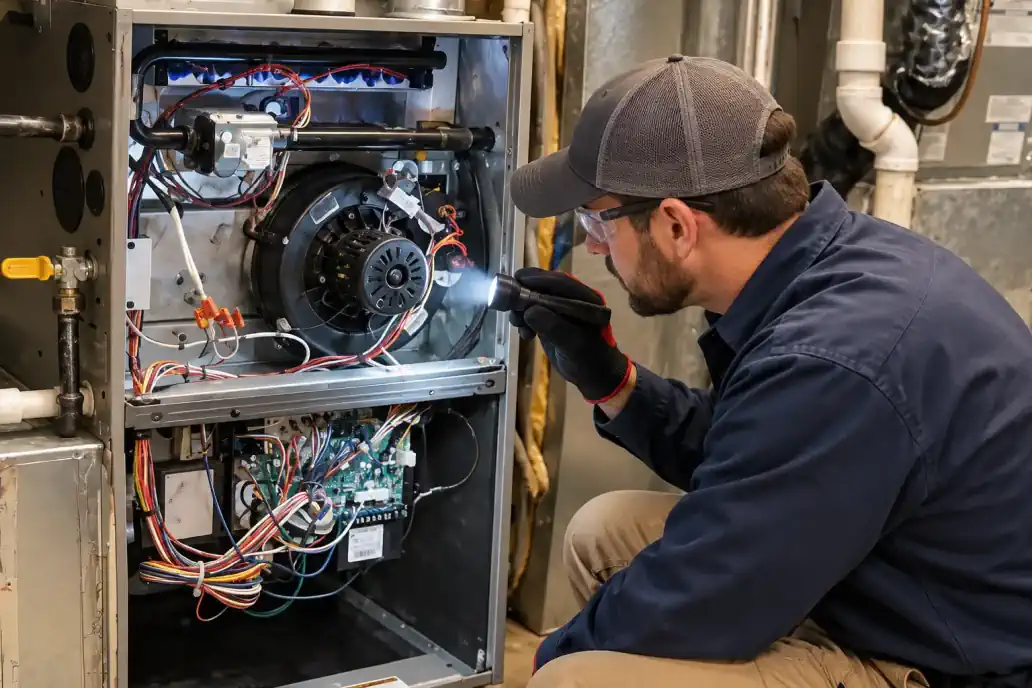 EMCO Tech Technician Performing Heating Inspection f