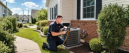EMCO Tech technician servicing a home HVAC system in the Greater Philadelphia area