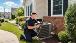 EMCO Tech technician servicing a home HVAC system in the Greater Philadelphia area