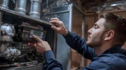 Pre-seasonal HVAC Heating Tune-Up - HVAC technician performing preseason furnace tune-up in Willow Grove PA home