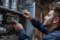 Pre-seasonal HVAC Heating Tune-Up - HVAC technician performing preseason furnace tune-up in Willow Grove PA home