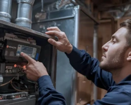 Pre-seasonal HVAC Heating Tune-Up - HVAC technician performing preseason furnace tune-up in Willow Grove PA home