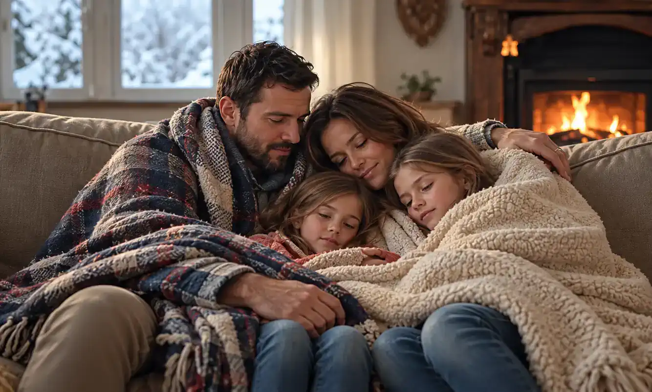 Cold Winter Family Huddle Happy - Heating System Repaired by EMCO Tech