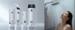 Water Heater Sale by EMCO Tech - Bradford White Water Heaters and Woman Taking Hot Shower