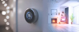 December HVAC Maintenance Tips for Better Winter Comfort EMCO tech - Nest Thermostat in Living Room