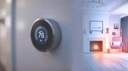 December HVAC Maintenance Tips for Better Winter Comfort EMCO tech - Nest Thermostat in Living Room
