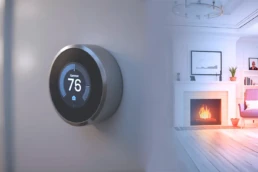 December HVAC Maintenance Tips for Better Winter Comfort EMCO tech - Nest Thermostat in Living Room