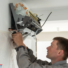EMCO Tech Technician Installing Carrier Mini Split Ductless System