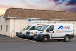 EMCO Tech Trucks with Warehouse in Willow Grove on the back