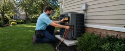 AC Is Low on Refrigerant EMCO Tech HVAC technician checking pressure