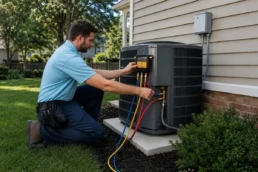 AC Is Low on Refrigerant EMCO Tech HVAC technician checking pressure