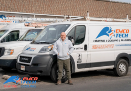 EMCO Tech gas furnace repair and maintenance service technician with his work truck in Willow Grove Location