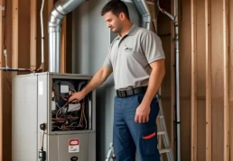 HVAC Service Technician Radnor House Working on Furnace