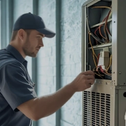 HVAC Technician Doing Preventive Maintenance on Heating System