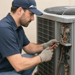 HVAC services in Merion Station PA EMCO Tech Technician during AC tune-up service