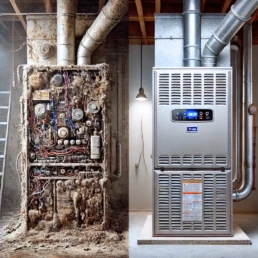 Heating Maintenance Services - Clogged Furnace next to Clean Furnace Heater - EMCO Tech
