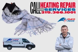 EMCO Tech Heating Repair Services - Call 215-366-1001 - HVAC Technician near warm house and service truck