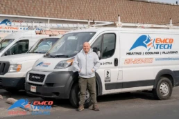 Emergency Gas Furnace Repair in Philadelphia - EMCO Tech service technician with his work truck in Willow Grove Location
