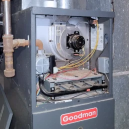 Emergency Gas Furnace Repair in Willow Grove PA - EMCO Tech Goodman Furnace Cover Off