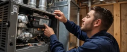 Pre-seasonal HVAC Heating Tune-Up - EMCO Tech Technician Servicing Furnace Control Panel in Willow Grove