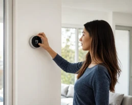 EMCO Tech - Woman Turning on AC for the First Time using thermostat