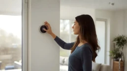 Woman Turning on AC for the First Time from Thermostat - EMCO Tech