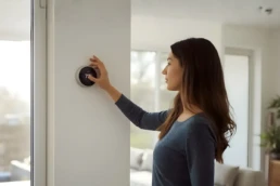Woman Turning on AC for the First Time from Thermostat - EMCO Tech