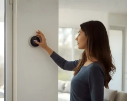 Woman Turning on AC for the First Time from Thermostat - EMCO Tech