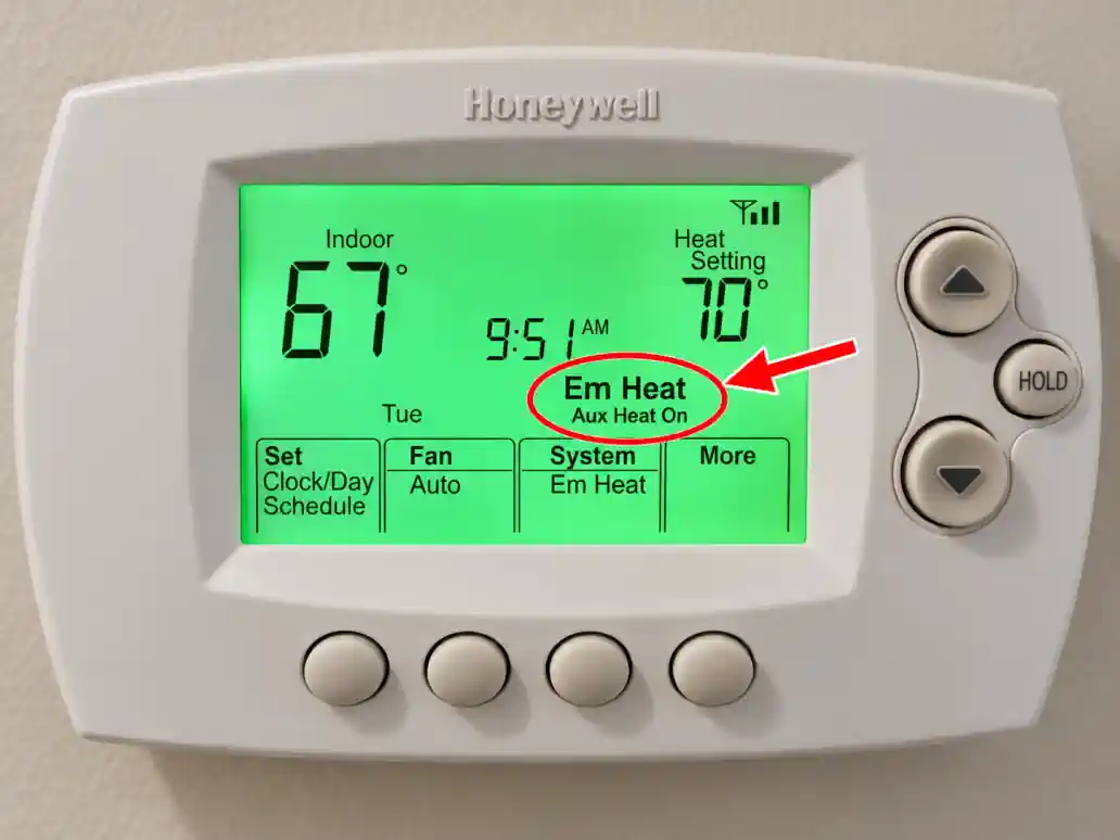 Heat Pump Thermostat Auxiliary Heat is on