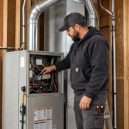 HVAC Technician Working on Furnace in Radnor